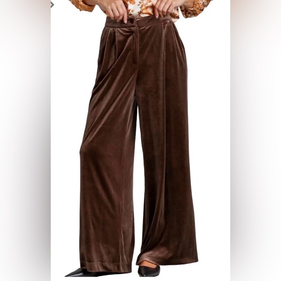 Umgee Pants - Umgee Chocolate Velvet Wide-Leg Pants